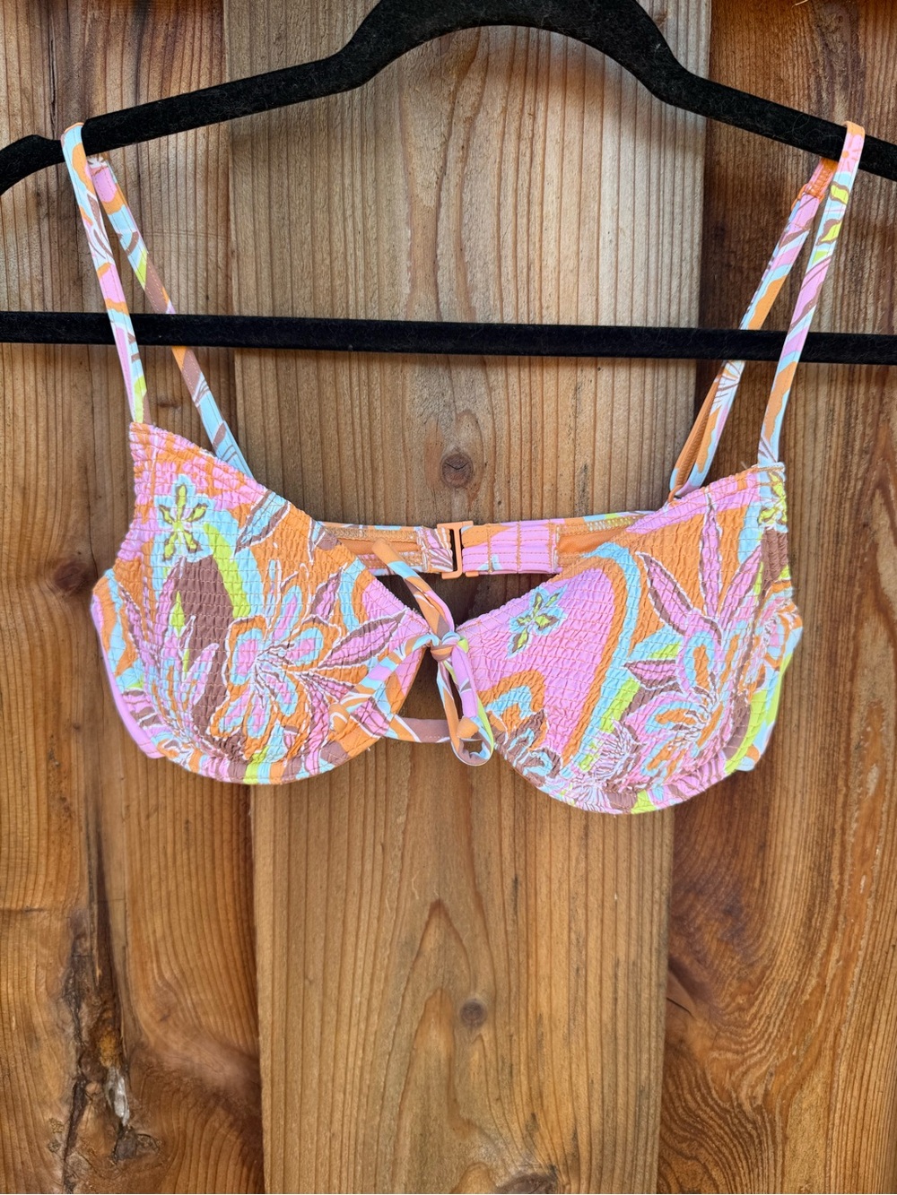 Roxy Floral Bikini Top in Pink and Orange